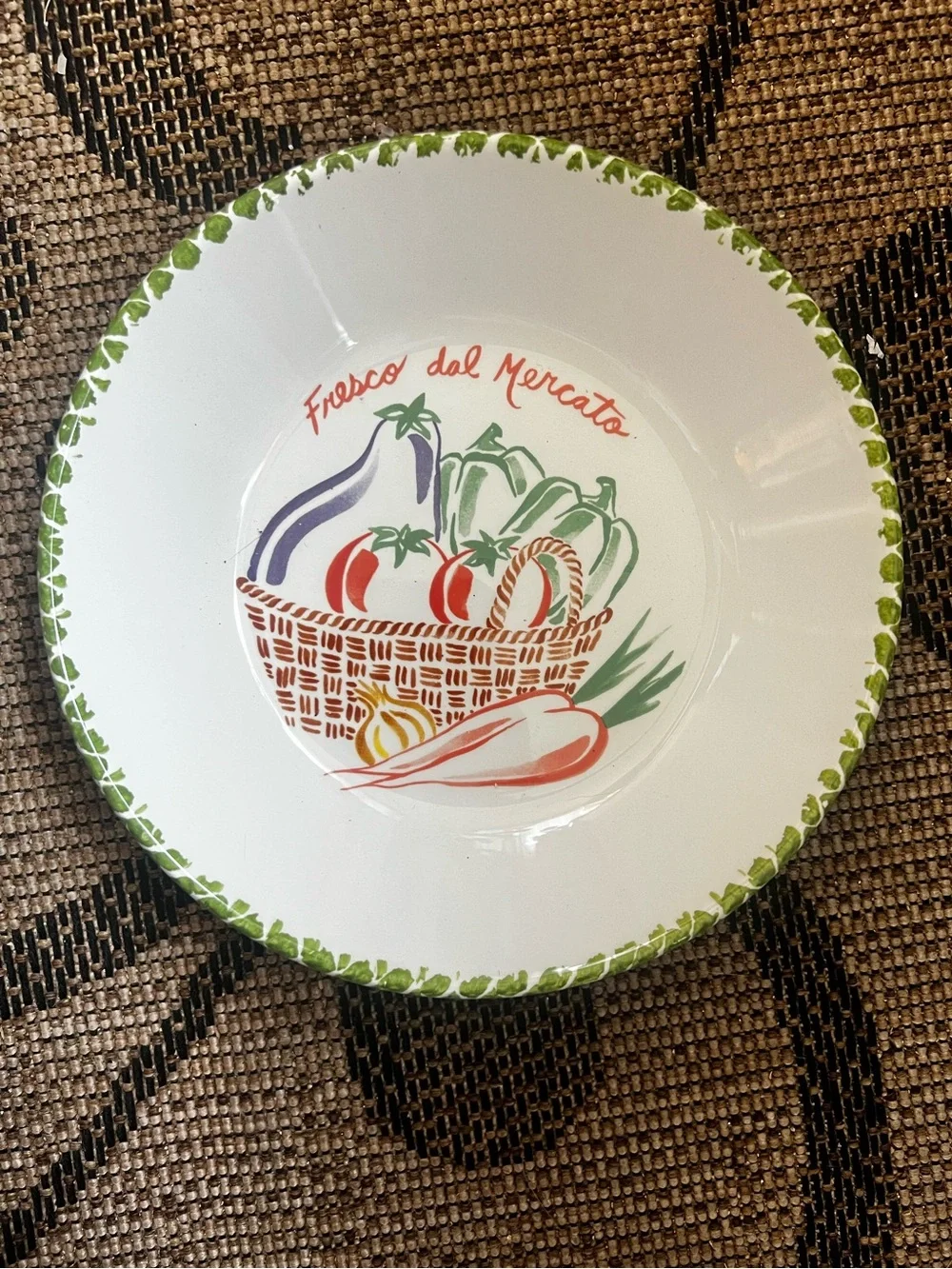 La Primula Italian Set of 2 Ceramic Vegetable Basket Serving Bowls in Green Trim